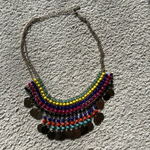 Aldo Statement Necklace Multi Color Colorful Beads Circle Plates Jewelry New